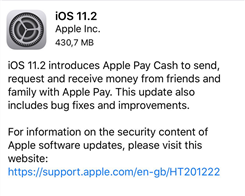 Apple releases iOS 11.2 with Apple Pay Cash and a bug fix