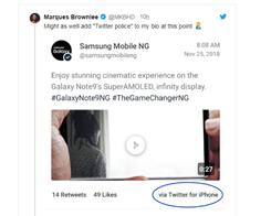 Samsung Tweets Galaxy Note 9 Promo From Twitter for iPhone