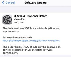 Apple Seeds Second Betas of iOS 14.4 and iPadOS 14.4 to Developers