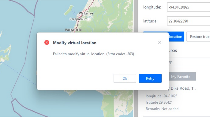 Solution to Modify Virtual Location Error -214 and -303