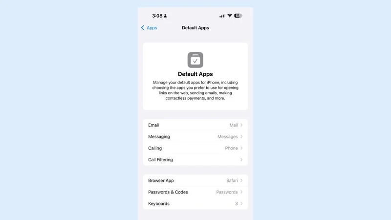 iOS 18.2 Adds 'Default' Section for Managing Your Preferred Apps