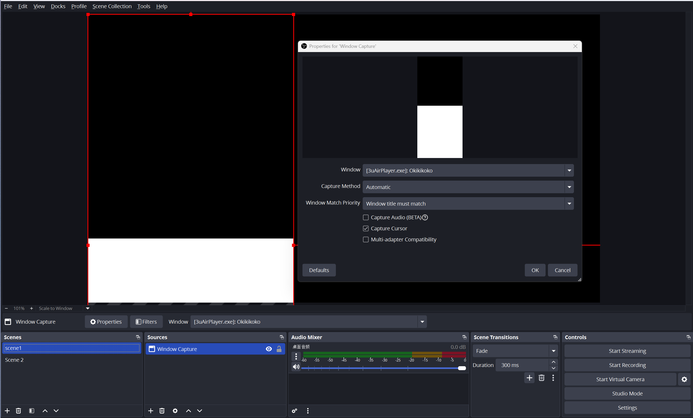 OBS Capturing 3uAirPlayer Window Shows Black-and-White or Partial Screen