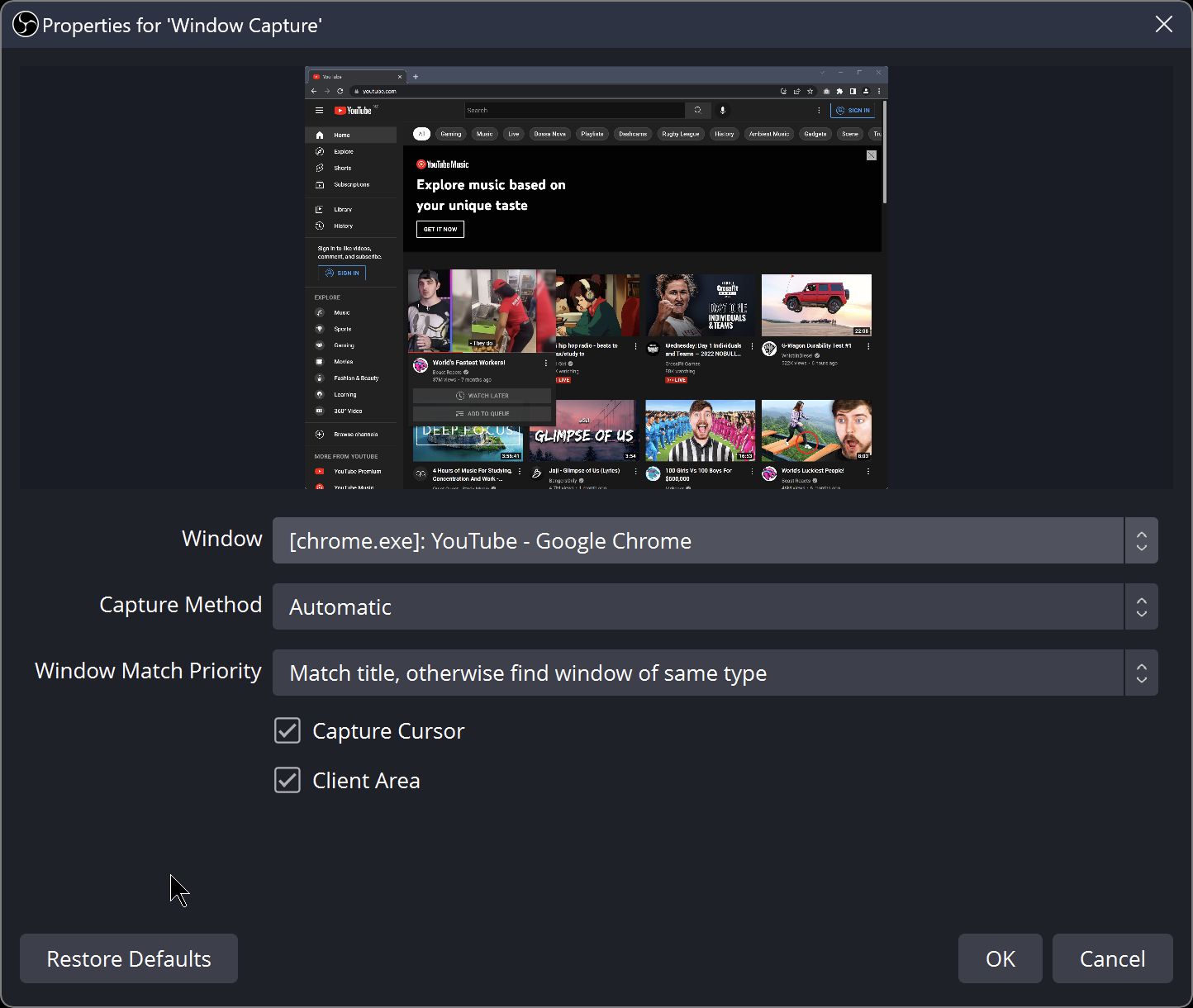 OBS Window Capture Shows No Video for Screen Mirroring