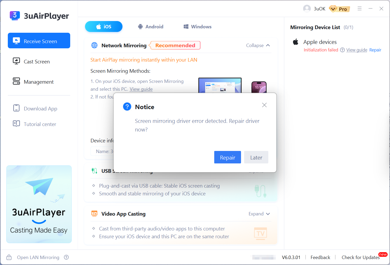 Casting Driver Error in TikTok LIVE Studio When Using 3uAirPlayer? Complete Fix Guide