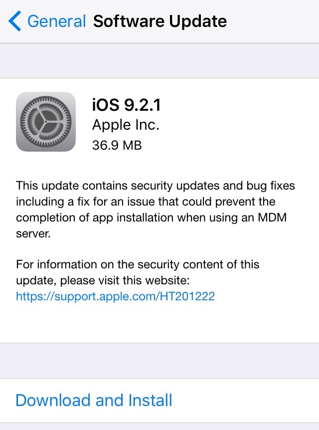 Apple Released the Final version of iOS 9.2.1 