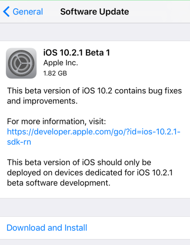 iOS 10.2.1 Beta 1 Out Now