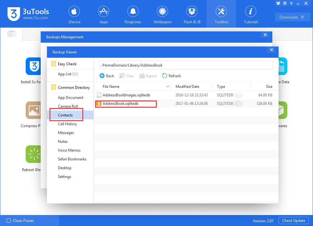 How to View Contacts From iTunes Backups Using 3uTools? 