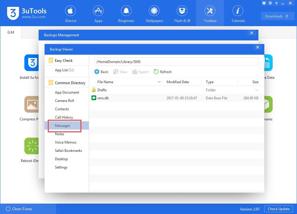 How to View Messages From iTunes Backups Using 3uTools?