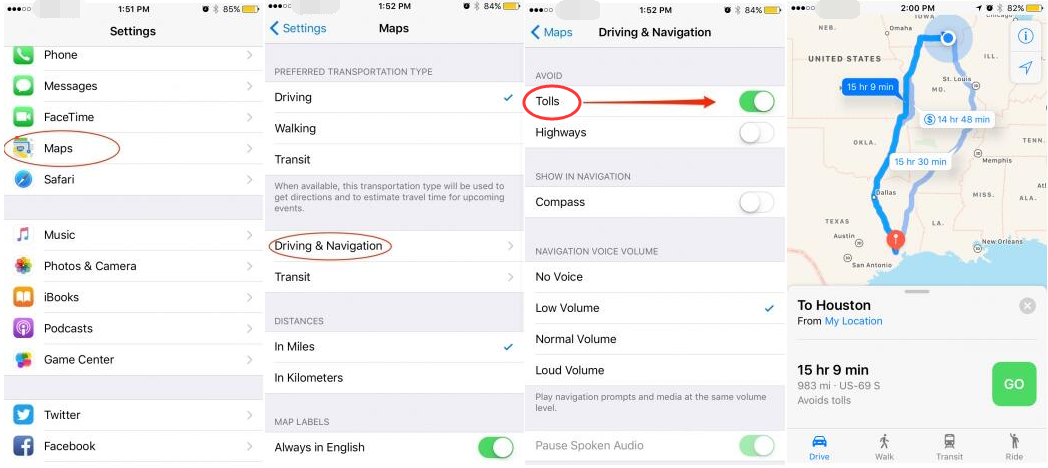 How to Avoid Toll Stations & Freeways on Apple Maps of your iPhone?