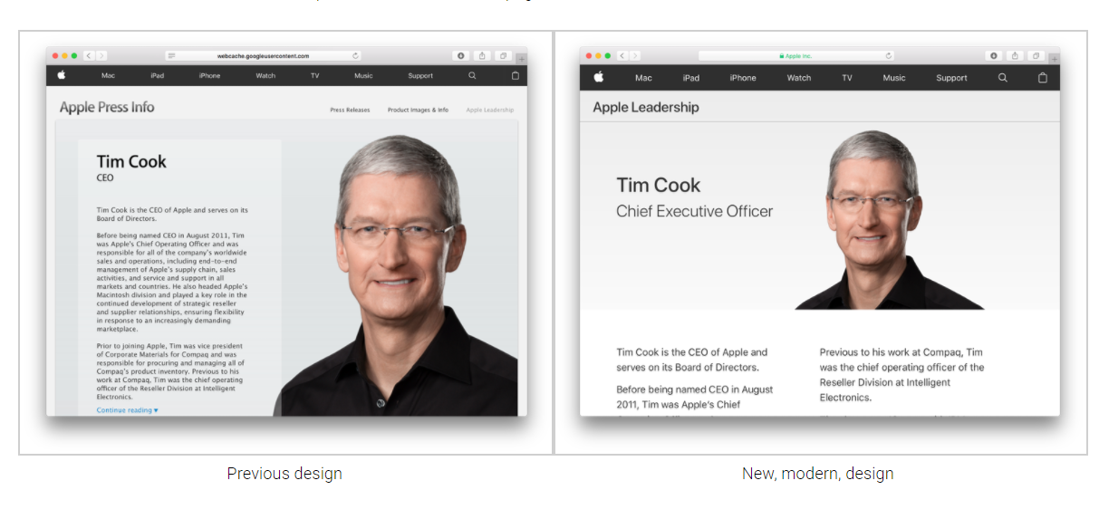 Apple Transitions to Newsroom Portal Updates Executive Bios Page Design