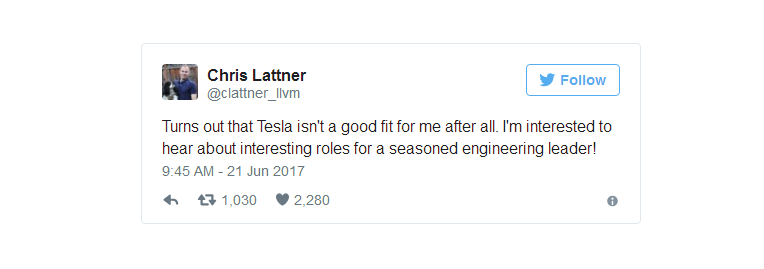Former Apple Executive Chris Lattner Leaves Tesla After 6 Months on The Job