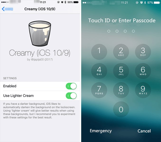  Creamy: Bring iOS 11 Passcode Keypad Style to iOS 9/iOS 10