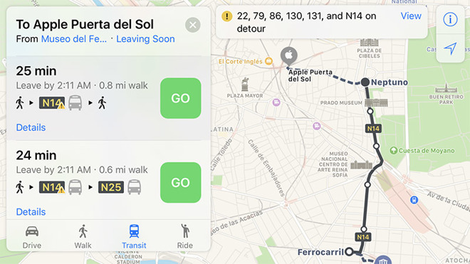Apple Enables Maps Transit Directions in Madrid