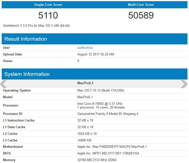 Apple Mac Pro & iMac Pro Running Intel’s New Core i9-7900x Spotted On Geekbench