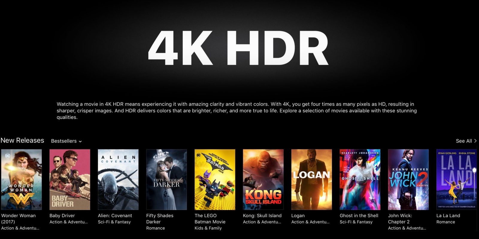 Apple showcasing 4K HDR Movies With New Featured Section in iTunes