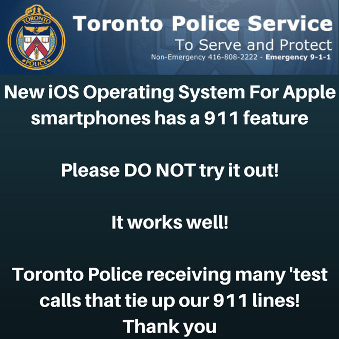 Toronto Police Ask iPhone Users Not to Test iOS 11 Security Feature
