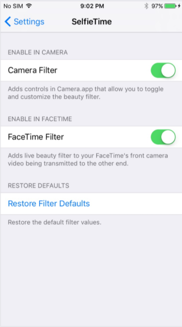 SelfieTime Face Smoothing Filter in Camera app
