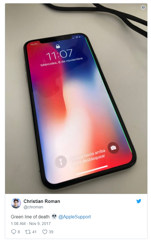 Apple iPhone X Displays showing A Green Line Due to Hardware Defect