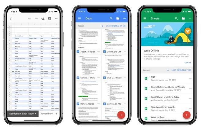 Google Updates Docs, Slides, and Sheets for iPhone X and iOS 11