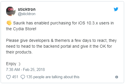Saurik Enables Cydia Purchases on Jailbroken iOS 10.3.x Devices