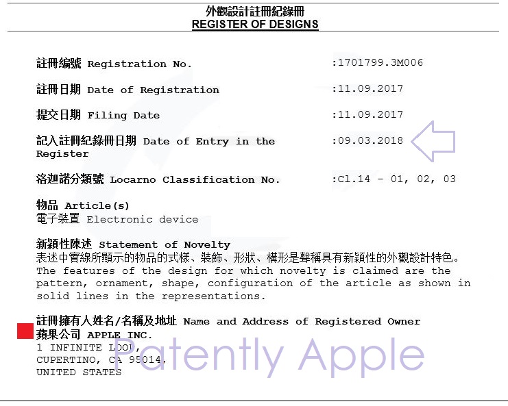 The Hong Kong Patent Office Grants Apple 6 iPhone X Design Patents