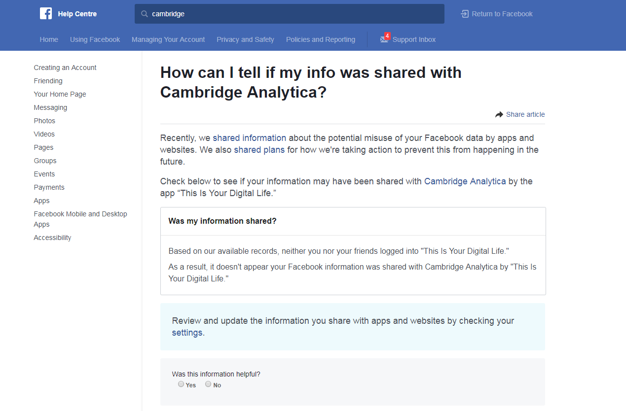 Whether Your Facebook Data Was Shared With Cambridge Analytica?