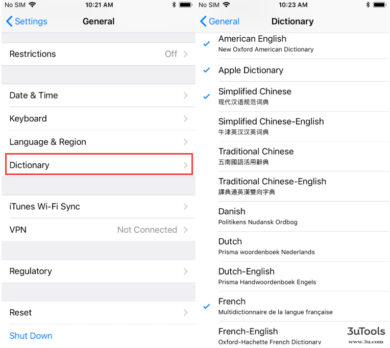How to use the Build in Dictionary in iOS 10 and iOS 11? 