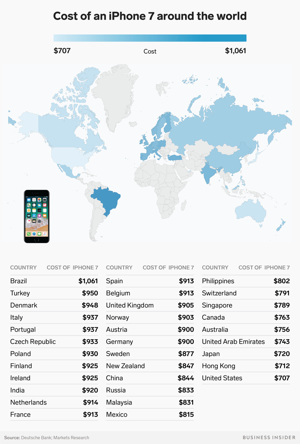 This Map Shows How Much the iPhone 7 Costs Around The World