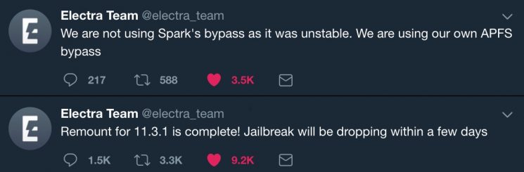 Electra Team: iOS 11.2-11.3.1 jailbreak tool “Will be Dropping Within a Few Days”