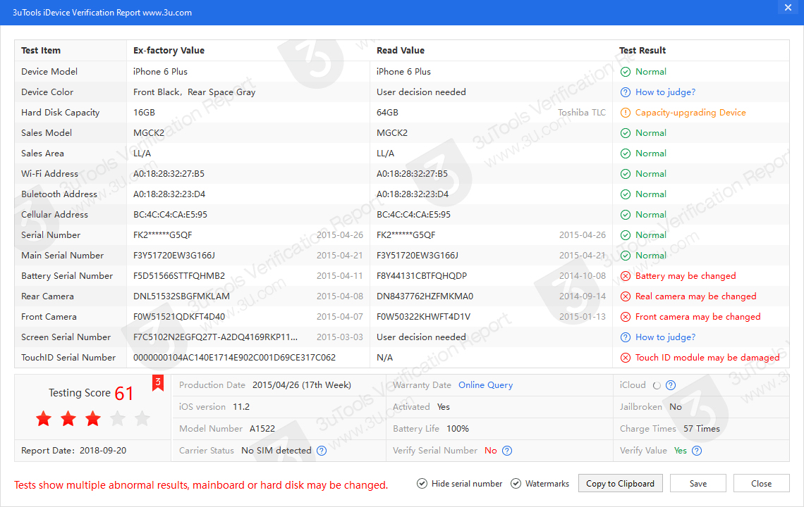 Additional Explanations for 3uTools iDevice Verification Report