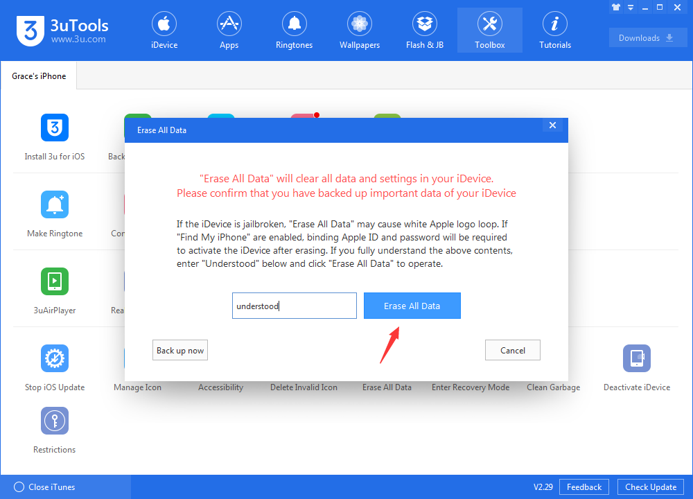 Erase All Data: Erase any Data and Settings without Upgrading iOS with 3uTools