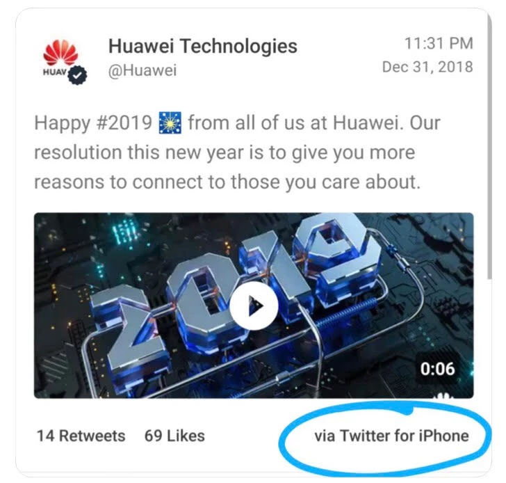 Huawei Sends New Year Wishes Using an iPhone
