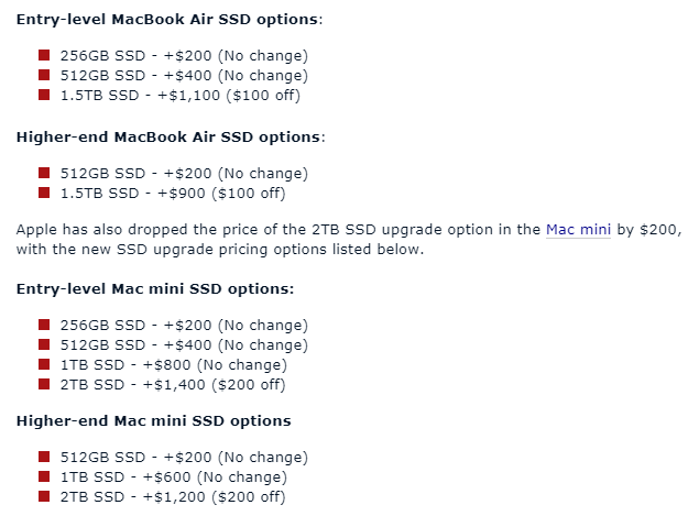 Apple Cuts Prices on MacBook Air and Mac Mini SSD Upgrades