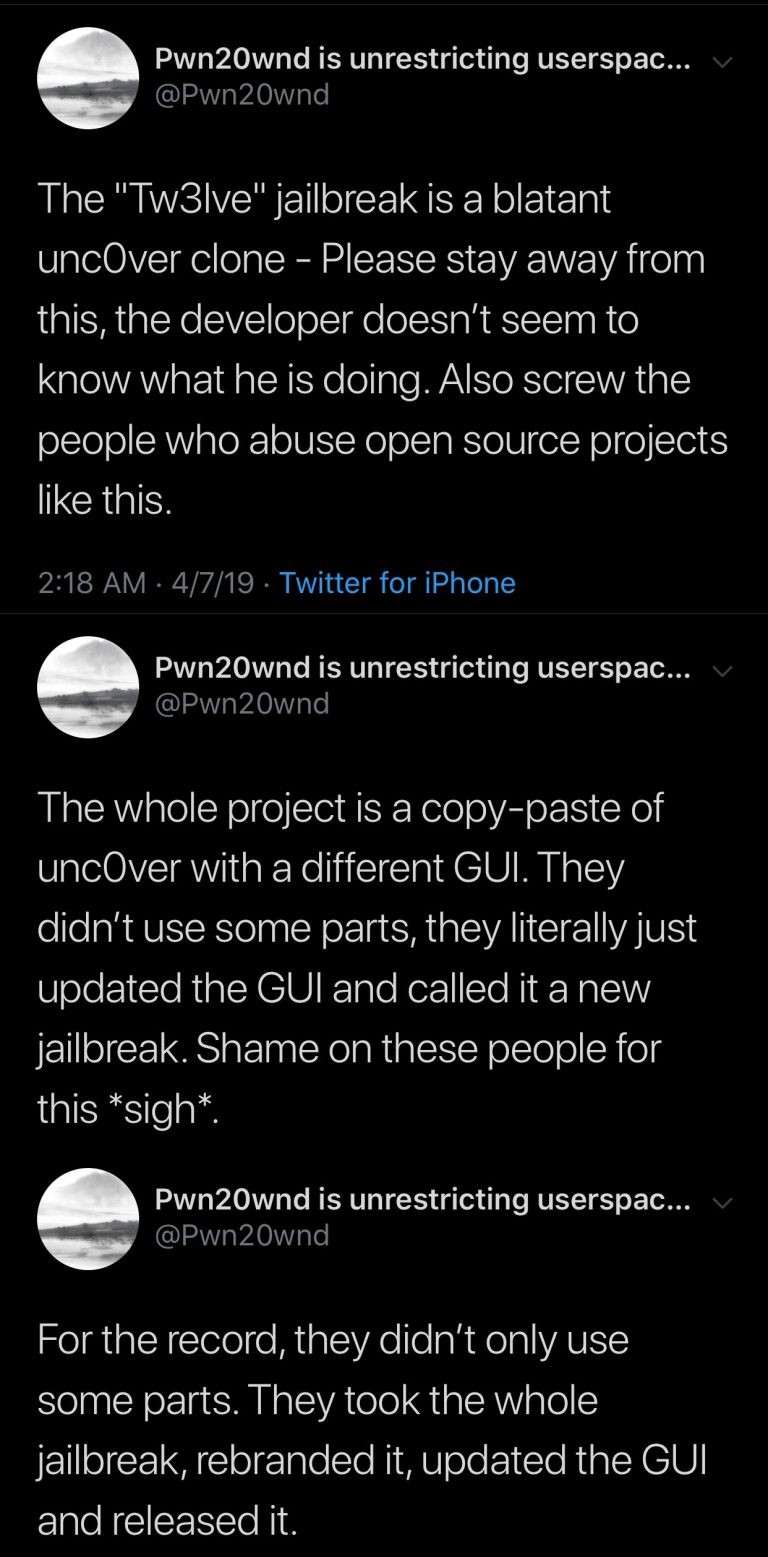 Don’t Use the Tw3lve Jailbreak for iOS 12, it’s a Blatant Copy of Unc0ver