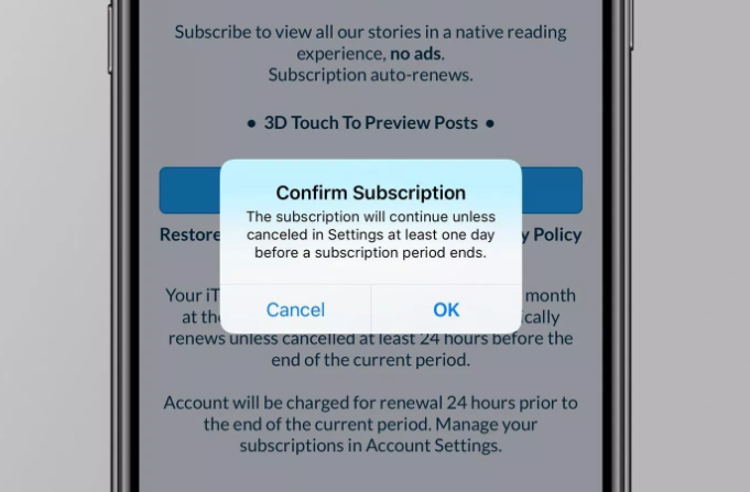 Apple iOS Adds new ‘Confirm Subscription’ Step for in-app Subscription